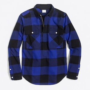 J Crew Blue Buffalo Plaid Quarter Zip Shirt Jacket